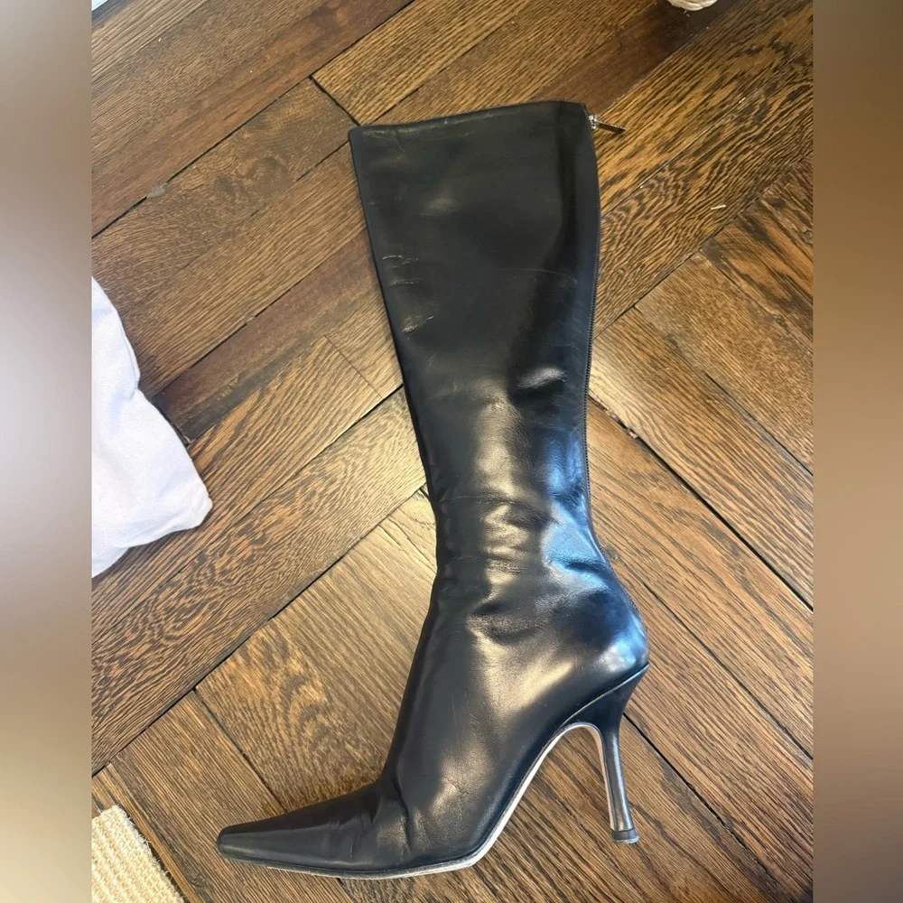 Jimmy Choo Black Leather Knee High Pointed Toe Boots size 34 - Picture 6 of 10